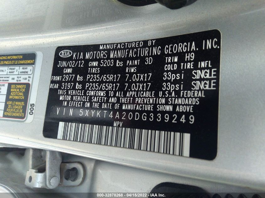 2013 KIA SORENTO LX 5XYKT4A20DG339249