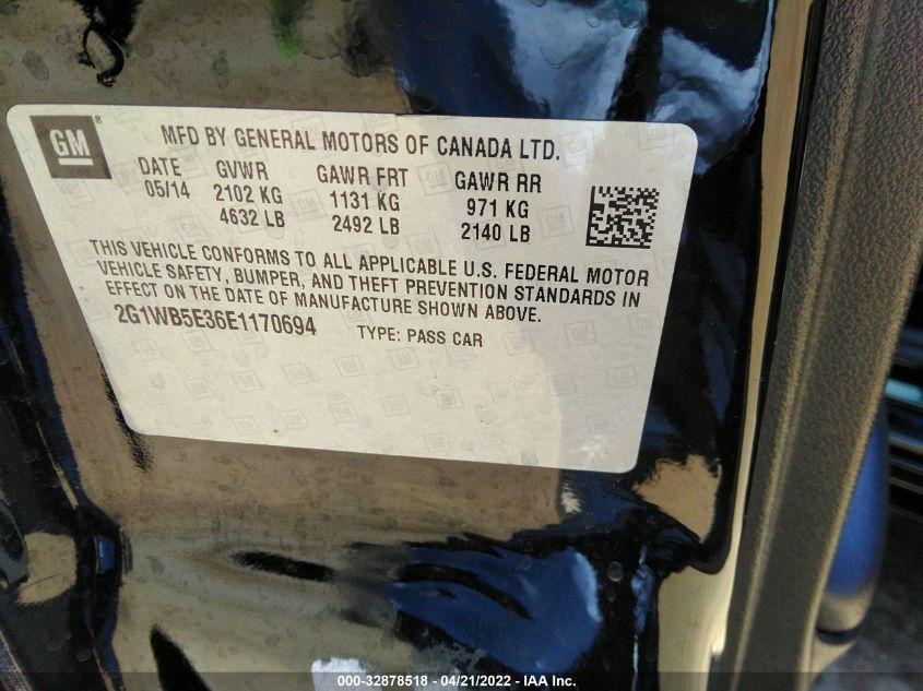 2014 CHEVROLET IMPALA LIMITED LT 2G1WB5E36E1170694