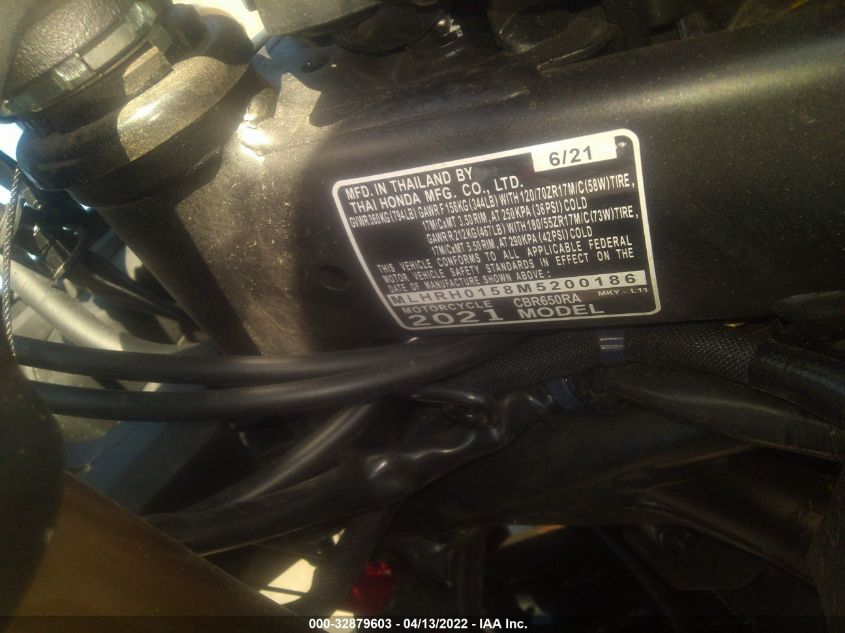 2021 HONDA CBR650 RA MLHRH0158M5200186