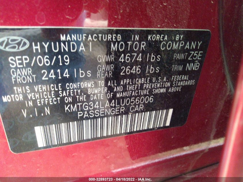 2020 GENESIS G70 2.0T KMTG34LA4LU056006