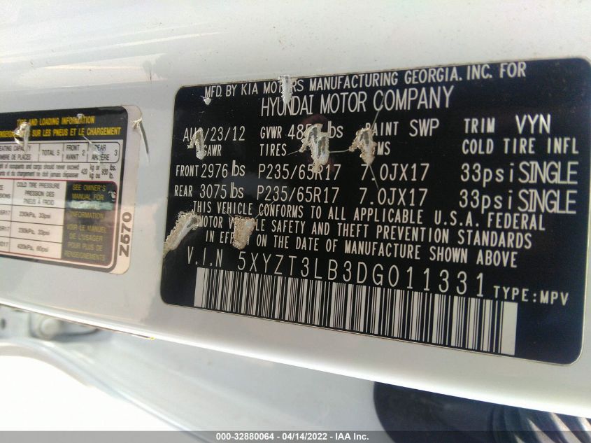 2013 HYUNDAI SANTA FE SPORT 5XYZT3LB3DG011331