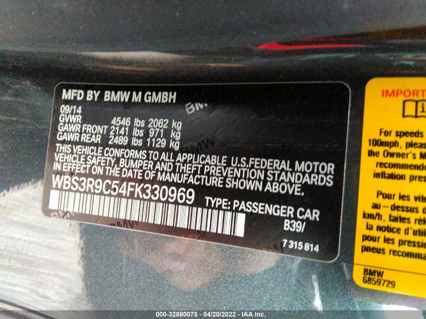 2015 BMW M4 WBS3R9C54FK330969