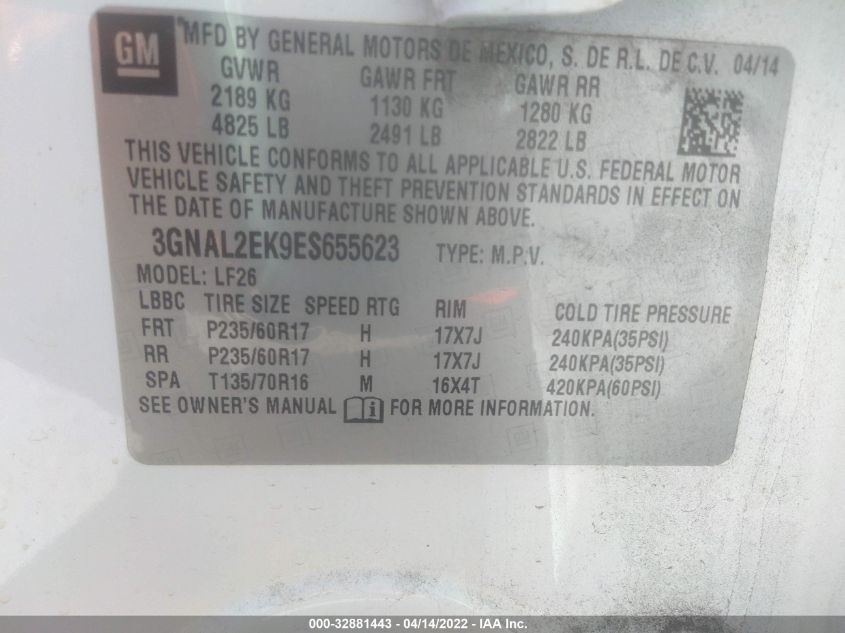 2014 CHEVROLET CAPTIVA SPORT FLEET LS 3GNAL2EK9ES655623