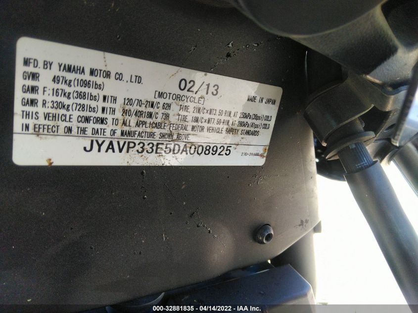 2013 YAMAHA XVS1300 CU JYAVP33E5DA008925