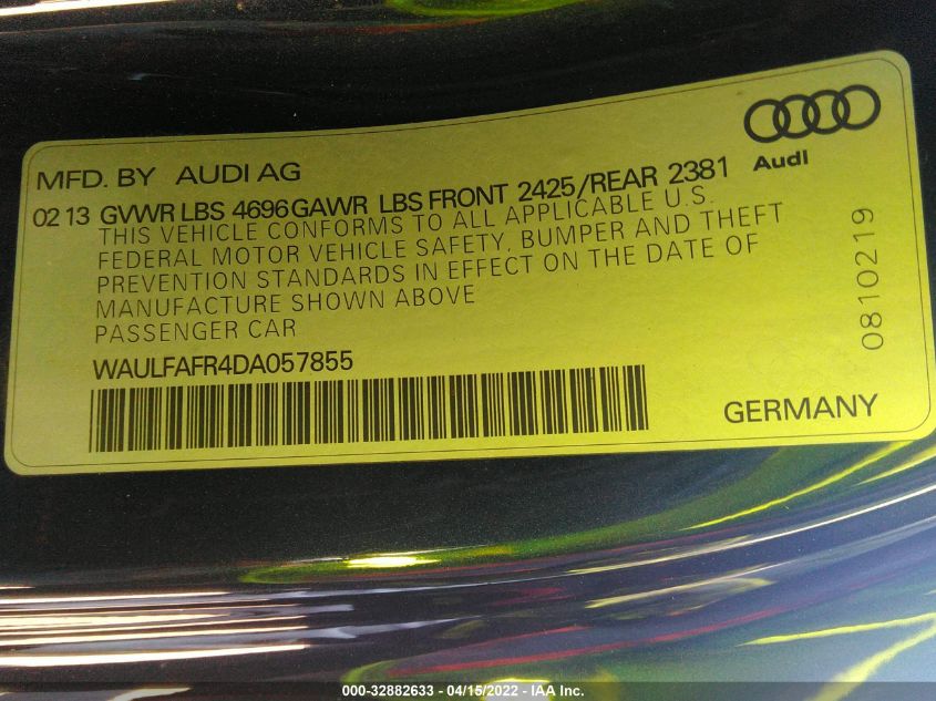 2013 AUDI A5 PREMIUM PLUS WAULFAFR4DA057855