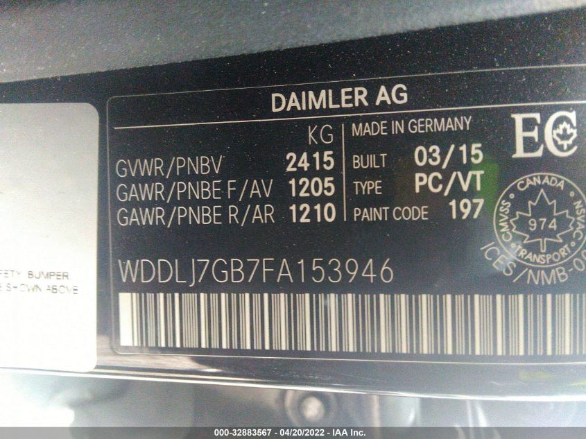 2015 MERCEDES-BENZ CLS-CLASS CLS 63 AMG S-MODEL WDDLJ7GB7FA153946