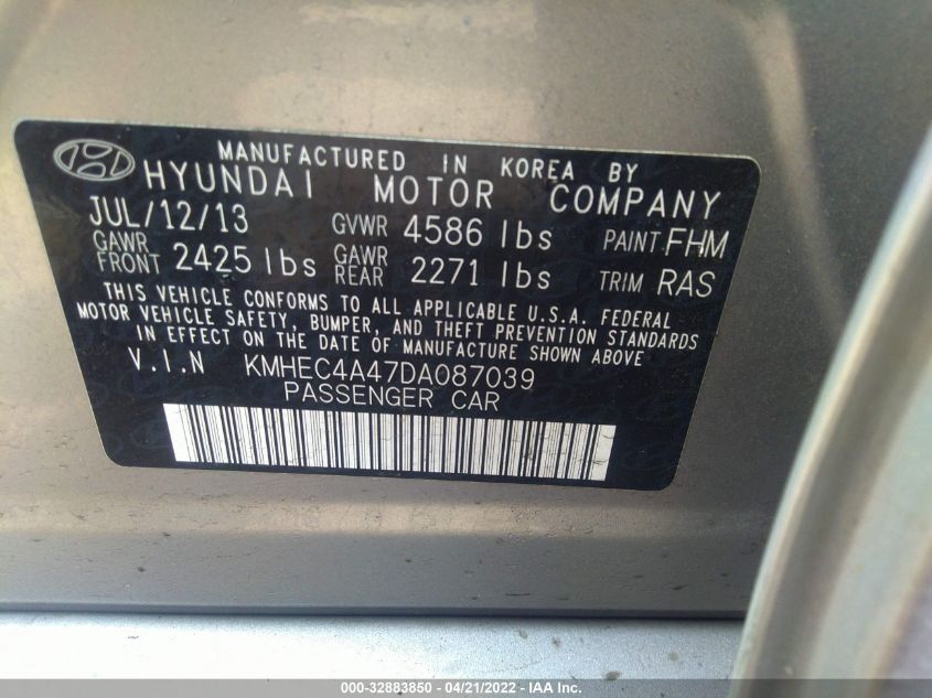 2013 HYUNDAI SONATA HYBRID KMHEC4A47DA087039