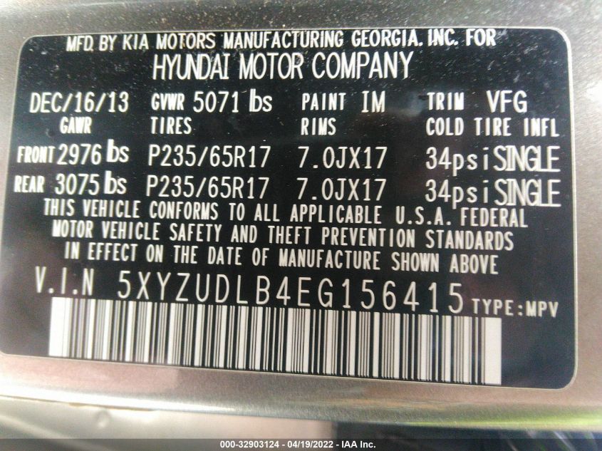 2014 HYUNDAI SANTA FE SPORT 5XYZUDLB4EG156415
