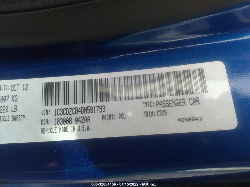 2013 DODGE AVENGER SXT 1C3CDZCB4DN581793