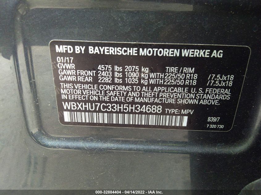 2017 BMW X1 SDRIVE28I WBXHU7C33H5H34688