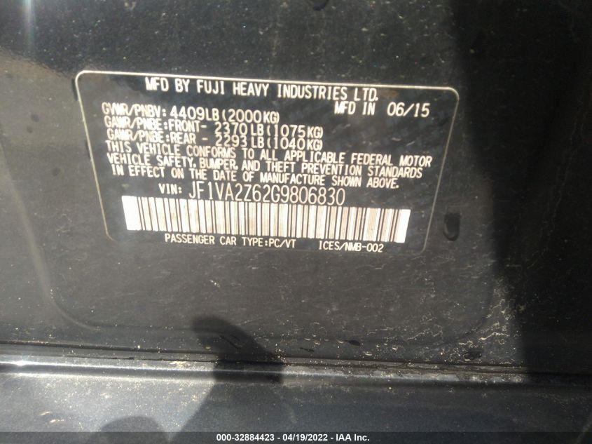 2016 SUBARU WRX STI LIMITED JF1VA2Z62G9806830