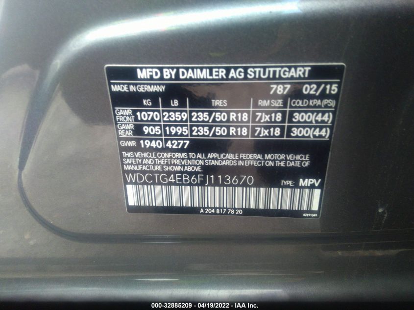 2015 MERCEDES-BENZ GLA-CLASS GLA 250 WDCTG4EB6FJ113670