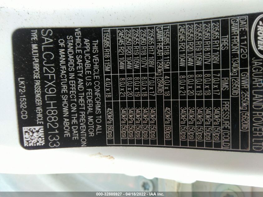 2020 LAND ROVER DISCOVERY SPORT S SALCJ2FX9LH882133