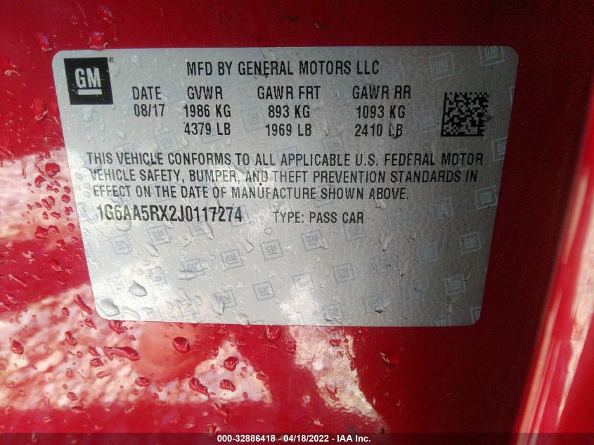 2018 CADILLAC ATS SEDAN RWD 1G6AA5RX2J0117274