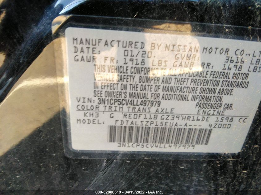 2020 NISSAN KICKS SV 3N1CP5CV4LL497979
