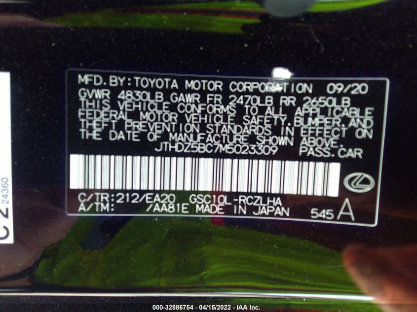 2021 LEXUS RC RC 350 JTHDZ5BC7M5023309