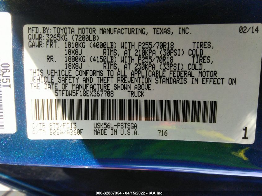 2014 TOYOTA TUNDRA 4WD TRUCK CREWMAX SR5 5TFDW5F18EX367708