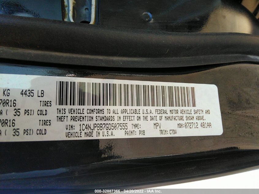 2016 JEEP PATRIOT SPORT 1C4NJPBB7GD507555