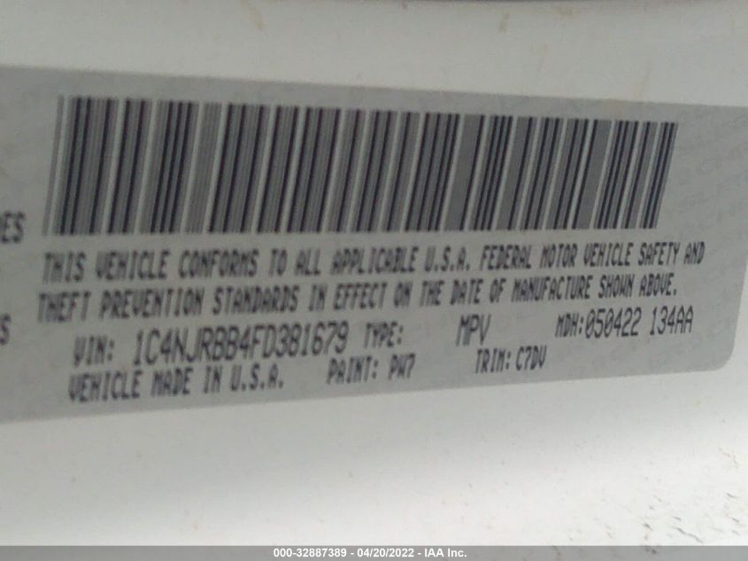 2015 JEEP PATRIOT SPORT 1C4NJRBB4FD381679