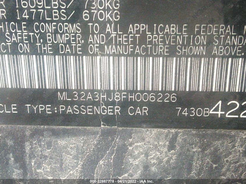 2015 MITSUBISHI MIRAGE DE ML32A3HJ8FH006226