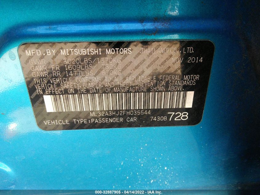2015 MITSUBISHI MIRAGE DE/RF ML32A3HJ2FH035544