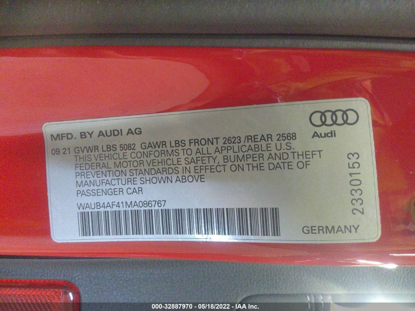 2021 AUDI S4 PREMIUM PLUS WAUB4AF41MA086767