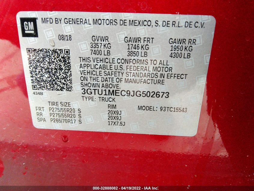 2018 GMC SIERRA 1500 SLE 3GTU1MEC9JG502673