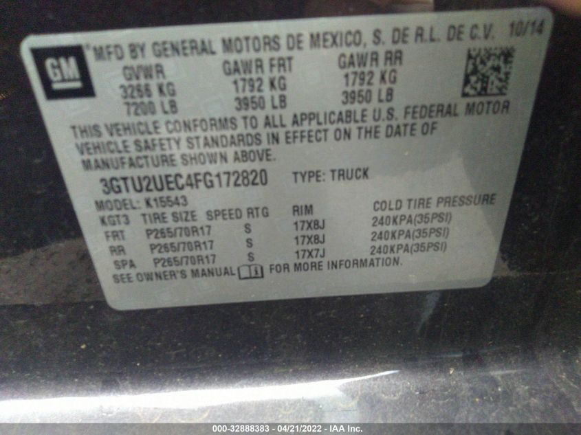 2015 GMC SIERRA 1500 SLE 3GTU2UEC4FG172820