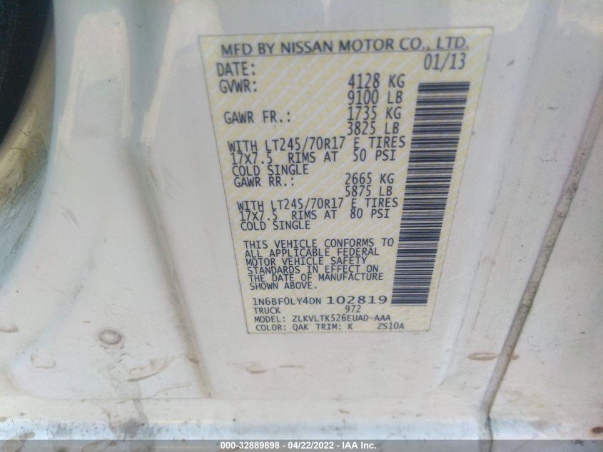 2013 NISSAN NV SV 1N6BF0LY4DN102819