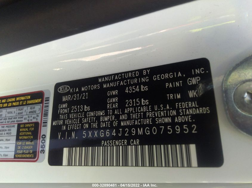 2021 KIA K5 GT-LINE 5XXG64J29MG075952