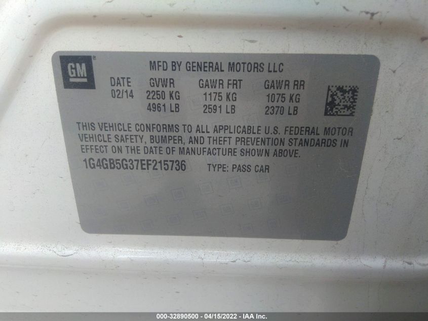 2014 BUICK LACROSSE LEATHER 1G4GB5G37EF215736