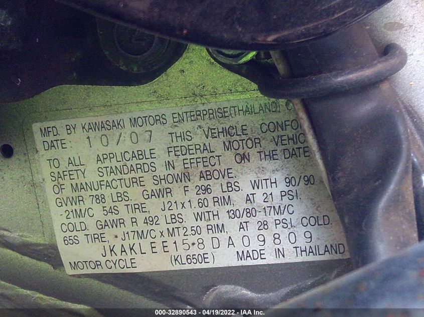 2008 KAWASAKI KL650 E JKAKLEE158DA09809