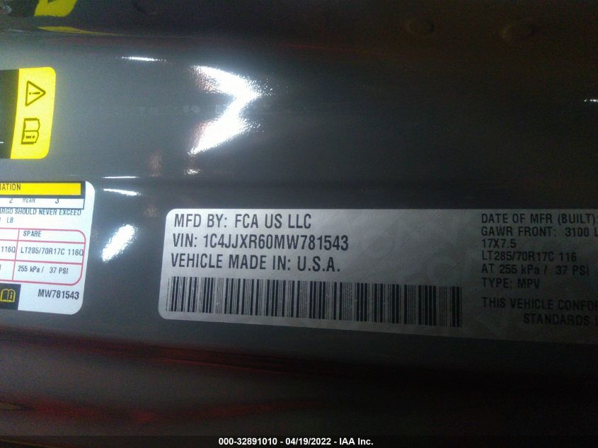2021 JEEP WRANGLER 4XE UNLIMITED RUBICON 1C4JJXR60MW781543