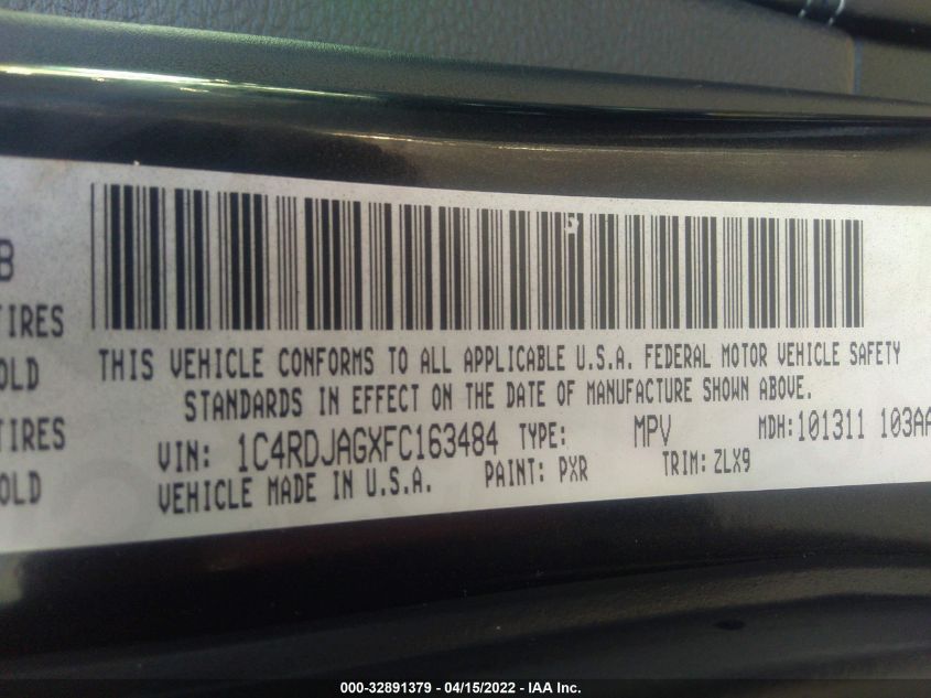 2015 DODGE DURANGO SXT 1C4RDJAGXFC163484
