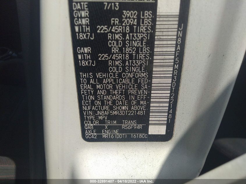 2013 NISSAN JUKE NISMO JN8AF5MR3DT221481