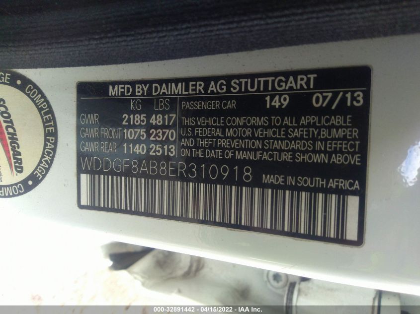 2014 MERCEDES-BENZ C-CLASS C 300 LUXURY WDDGF8AB8ER310918