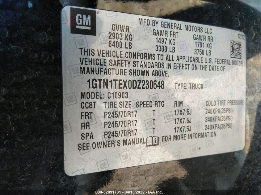 2013 GMC SIERRA 1500 WORK TRUCK 1GTN1TEX0DZ230648