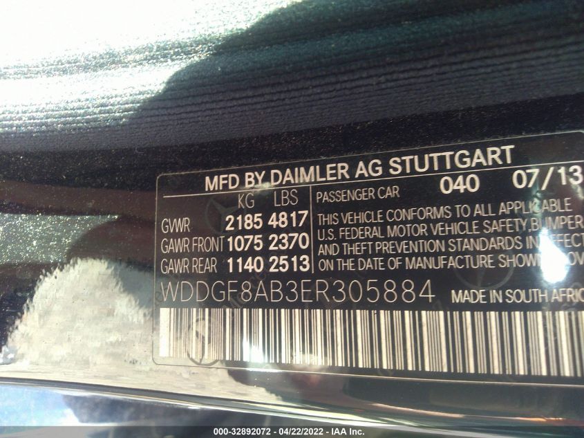 2014 MERCEDES-BENZ C-CLASS C 300 LUXURY WDDGF8AB3ER305884