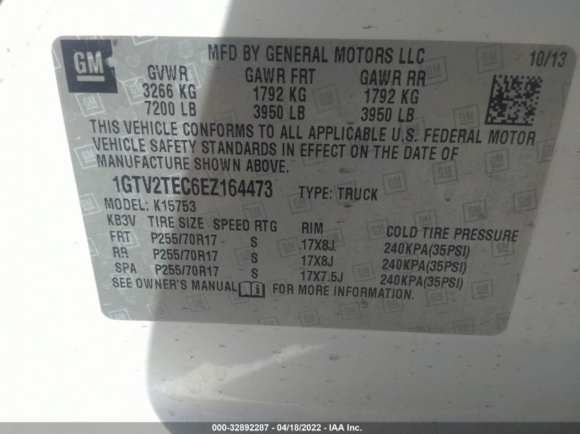 2014 GMC SIERRA 1500 1GTV2TEC6EZ164473