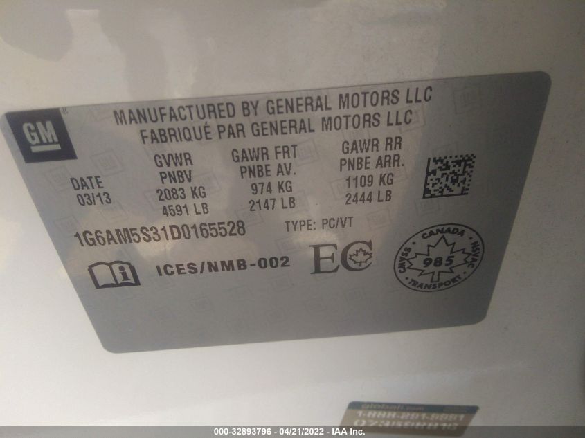 2013 CADILLAC ATS PREMIUM 1G6AM5S31D0165528