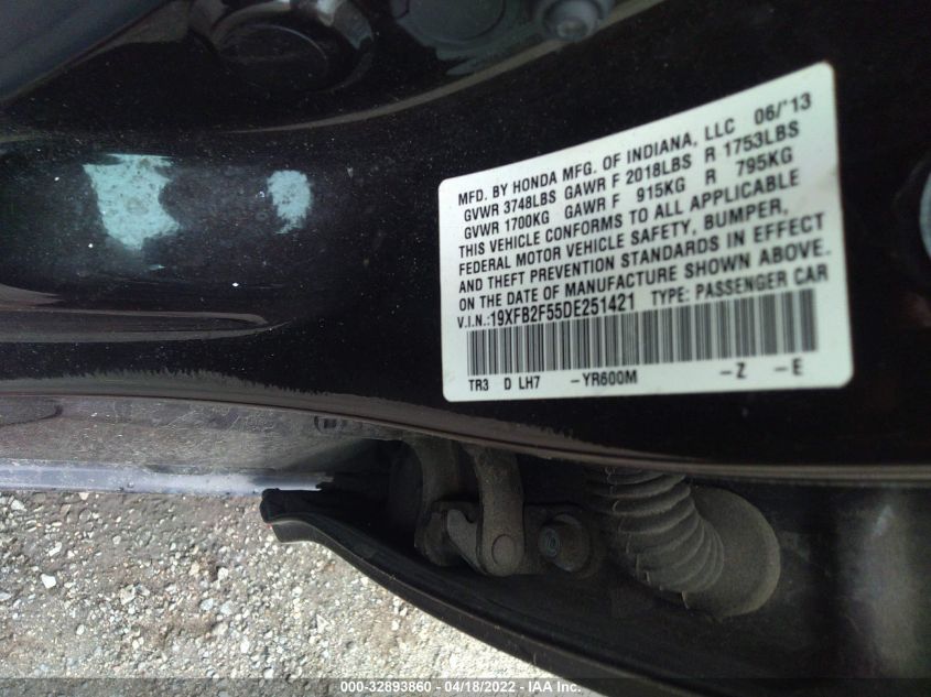 2013 HONDA CIVIC SDN LX 19XFB2F55DE251421