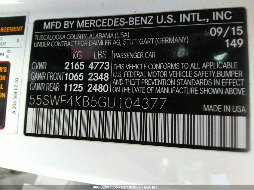 2016 MERCEDES-BENZ C-CLASS C 300 55SWF4KB5GU104377