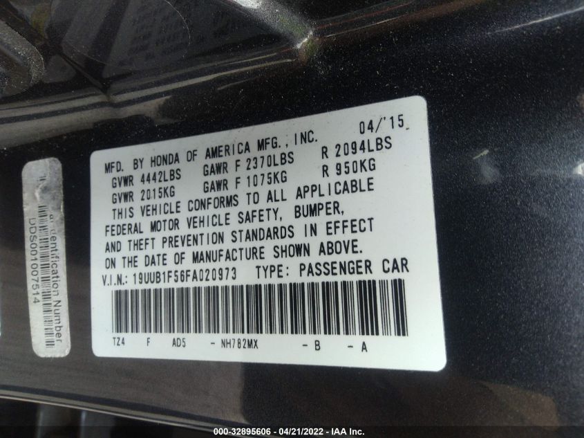 2015 ACURA TLX TECH 19UUB1F56FA020973