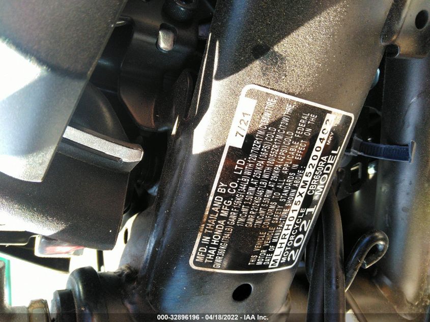 2021 HONDA CBR650 RA MLHRH015XM5200402