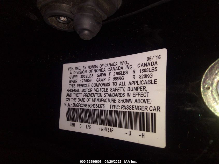 2016 HONDA CIVIC COUPE TOURING 2HGFC3B95GH354375