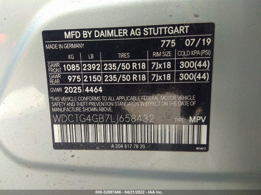2020 MERCEDES-BENZ GLA GLA 250 WDCTG4GB7LJ658432