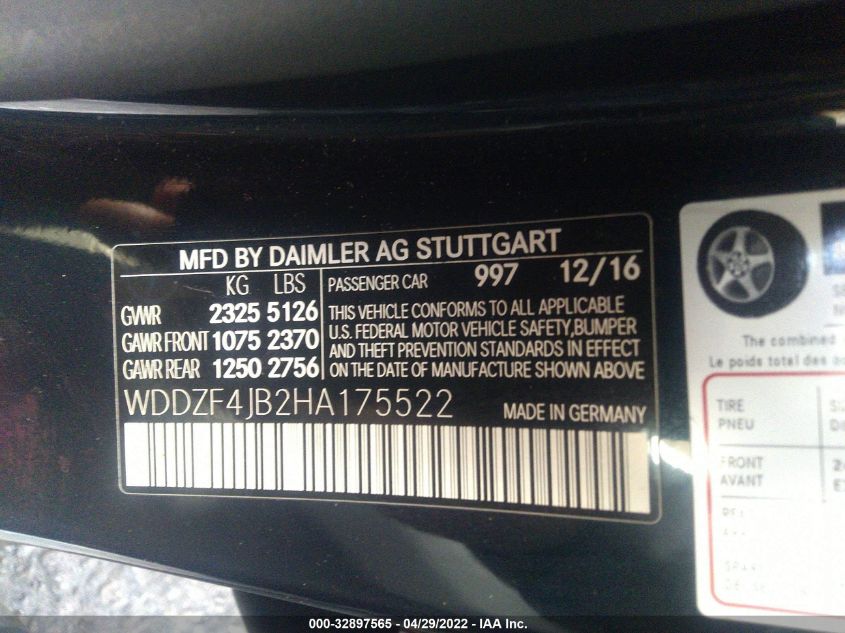 2017 MERCEDES-BENZ E-CLASS E 300 WDDZF4JB2HA175522