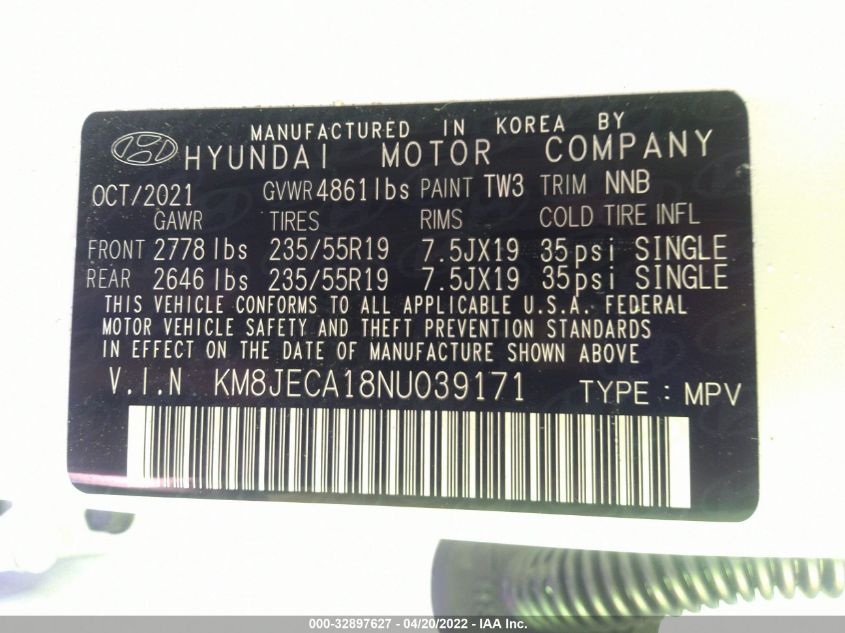 2022 HYUNDAI TUCSON HYBRID LIMITED KM8JECA18NU039171