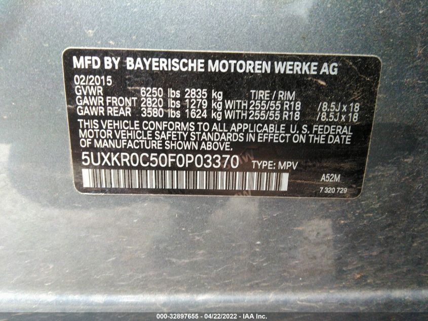 2015 BMW X5 XDRIVE35I 5UXKR0C50F0P03370