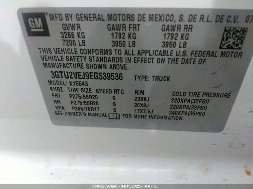2014 GMC SIERRA 1500 SLT 3GTU2VEJ9EG539536
